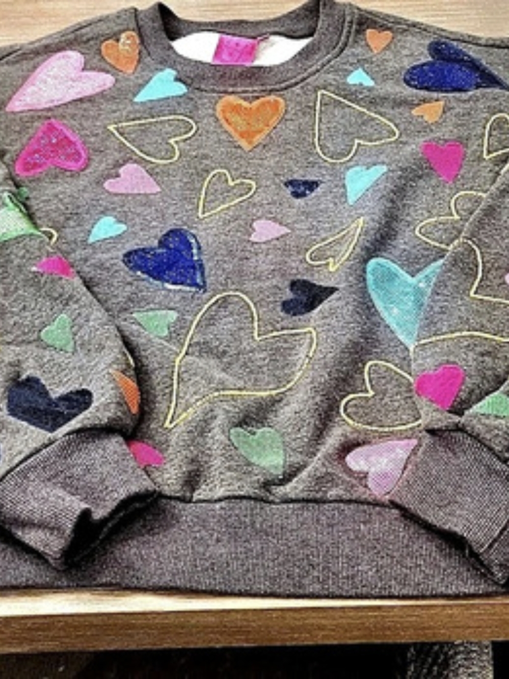 Queen of Sparkles Heart Sequin Sweatshirt in Brown XS Like New